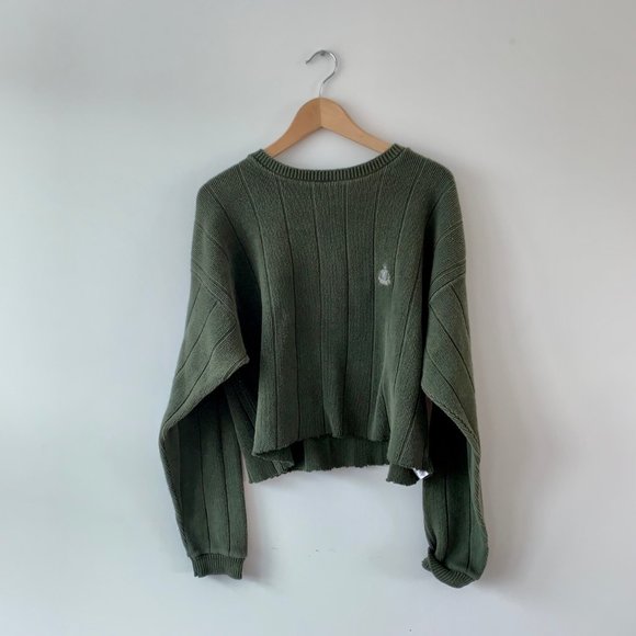 Izod Sweaters - OLIVE GREEN VINTAGE IZOD CROPPED OVERSIZED SWEATER